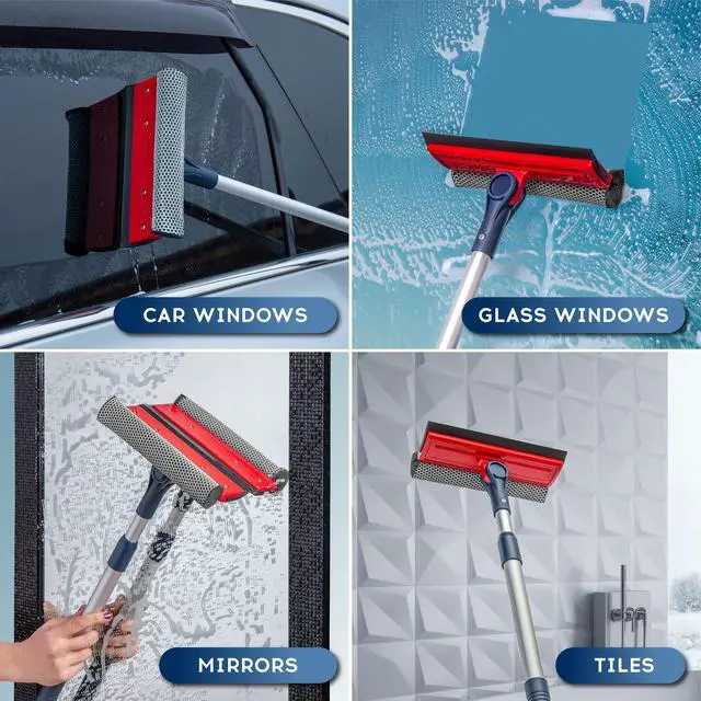 Alt view image 6 of 6 - Professional Window Squeegee | 2-in-1 Window Cleaner Sponge and Soft Rubber Strip With Telescopic Extension Pole 20" - 30"(50cm-76cm) | Adjustable To Clean From Multiple Angles