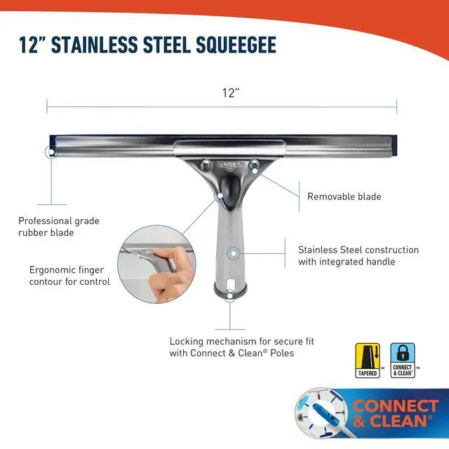 Alt view image 3 of 7 - Professional Stainless Steel Heavy-Duty Squeegee, 12", Silver