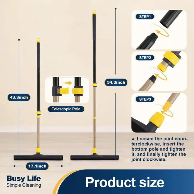 Alt view image 3 of 7 - Floor Squeegee Scrubber Adjustable Telescopic Pole Heavy Duty 54.3"