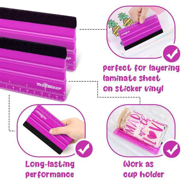 Alt view image 3 of 7 - Professional Squeegee Tool for Vinyl Decals, Inkjet Vinyl Sticker Paper,and Wallpaper - 6"x2.9", Scratch-Free Application (Pitaya)