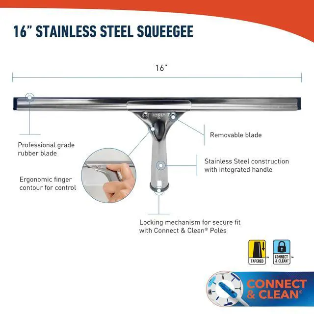 Alt view image 3 of 7 - Professional 16 Stainless Steel Window & Glass Cleaning Squeegee - Cleaning Supplies, Heavy Duty Squeegee for Window Cleaning, Streak Free Results
