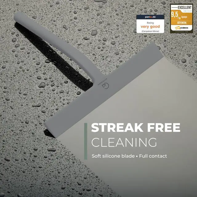 Alt view image 2 of 7 - Silicone Shower Squeegee for Glass Doors & Mirrors with Stainless Steel Core, Streak-Free & No-Squeak Window Cleaning, 3-in-1 No-Drill Mount (Hook/Suction/Adhesive),Gray, 9 Inches