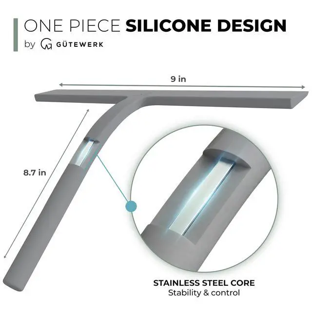 Alt view image 4 of 7 - Silicone Shower Squeegee for Glass Doors & Mirrors with Stainless Steel Core, Streak-Free & No-Squeak Window Cleaning, 3-in-1 No-Drill Mount (Hook/Suction/Adhesive),Gray, 9 Inches