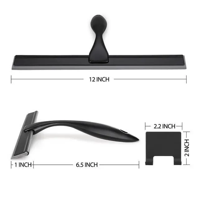 Alt view image 2 of 7 - All-Purpose Shower Squeegee for Shower Doors, Bathroom, Window and Car Glass - Black, Stainless Steel, 12 Inches