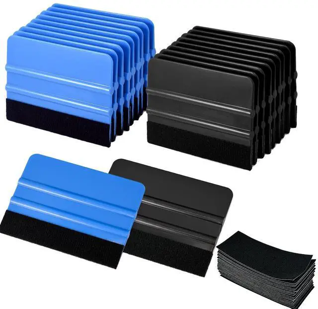 Main image of 20 Pack Vinyl Squeegee with 20PCS Felt Fabric for Tint Film Decal Squeegee Application Tool Vinyl Wrap Installation Wallpaper Smooth Tool (Black and Blue, 20)