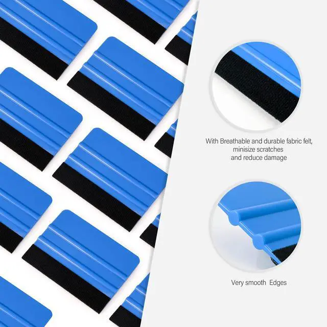 Alt view image 3 of 7 - 20 Pack Vinyl Squeegee with 20PCS Felt Fabric for Tint Film Decal Squeegee Application Tool Vinyl Wrap Installation Wallpaper Smooth Tool (Black and Blue, 20)