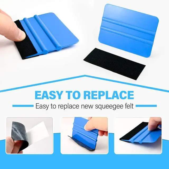 Alt view image 4 of 7 - 20 Pack Vinyl Squeegee with 20PCS Felt Fabric for Tint Film Decal Squeegee Application Tool Vinyl Wrap Installation Wallpaper Smooth Tool (Black and Blue, 20)
