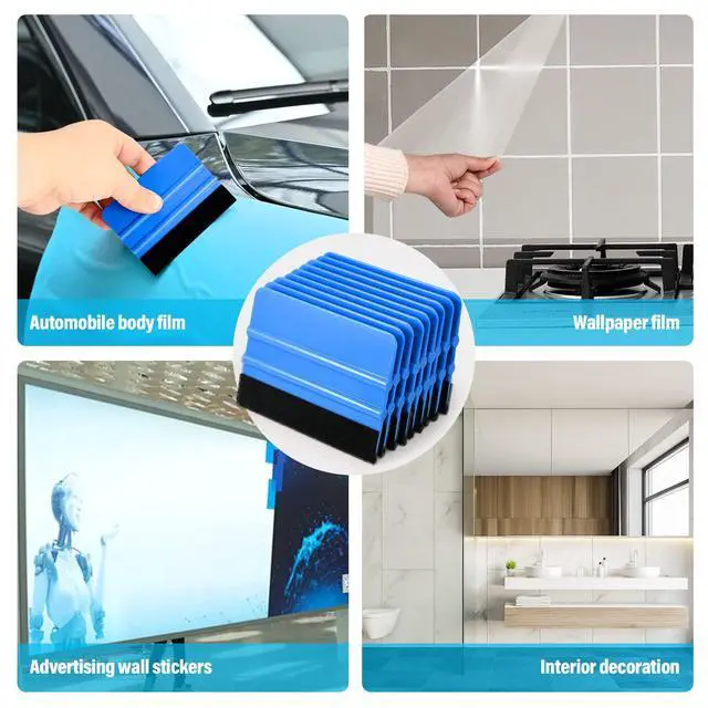 Alt view image 6 of 7 - 20 Pack Vinyl Squeegee with 20PCS Felt Fabric for Tint Film Decal Squeegee Application Tool Vinyl Wrap Installation Wallpaper Smooth Tool (Black and Blue, 20)