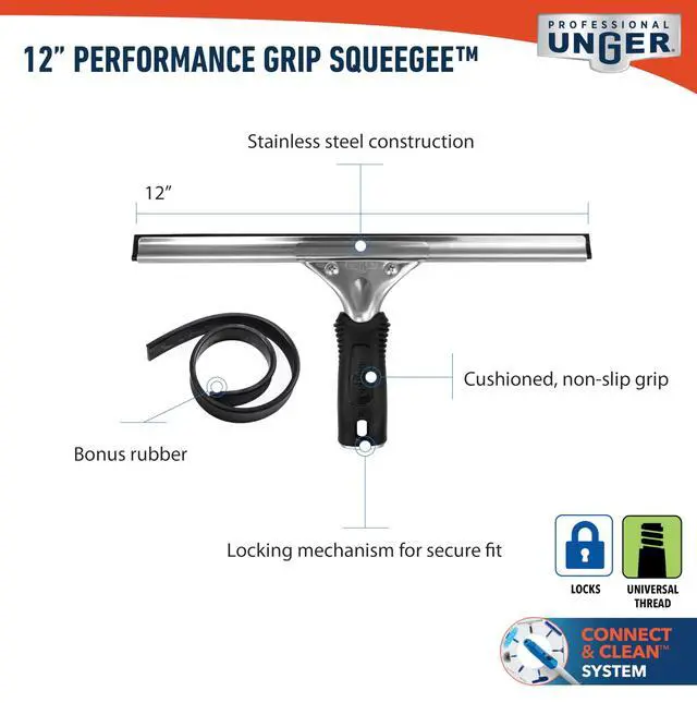 Alt view image 2 of 7 - Professional Connect and Clean 12 Performance Squeegee for Glass and Window Care with Replacement Rubber, Heavy Duty Cleaning Supplies with Streak-Free Results, Handheld Household Cleaner Tool