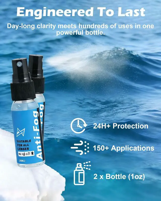 Alt view image 3 of 7 - Safe Anti Fog Spray for Swim Goggles Glasses, 2 Pack Quick and Long-Lasting Defogger for Eye Glasses Swim Goggles Ski Goggles Snorkel Mask Scuba Diving Mask Motorcycle Helmet Visor Hockey Shield