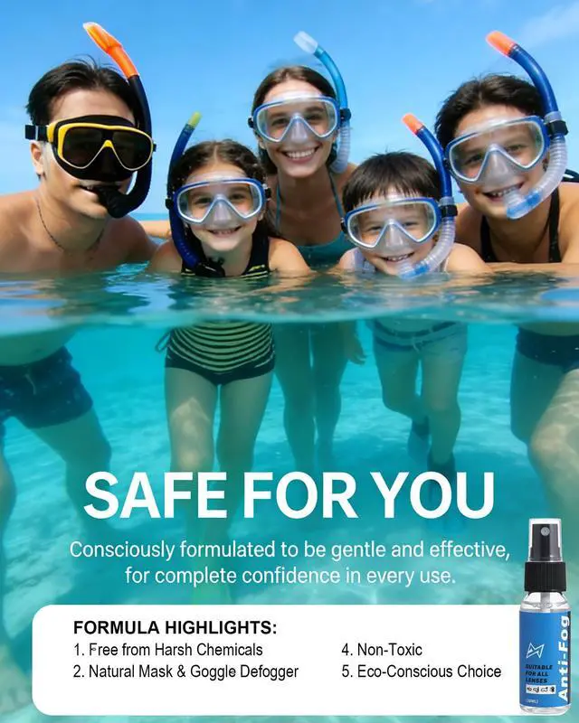 Alt view image 4 of 7 - Safe Anti Fog Spray for Swim Goggles Glasses, 2 Pack Quick and Long-Lasting Defogger for Eye Glasses Swim Goggles Ski Goggles Snorkel Mask Scuba Diving Mask Motorcycle Helmet Visor Hockey Shield