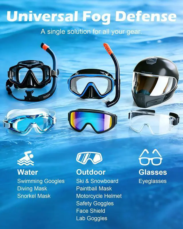 Alt view image 7 of 7 - Safe Anti Fog Spray for Swim Goggles Glasses, 2 Pack Quick and Long-Lasting Defogger for Eye Glasses Swim Goggles Ski Goggles Snorkel Mask Scuba Diving Mask Motorcycle Helmet Visor Hockey Shield