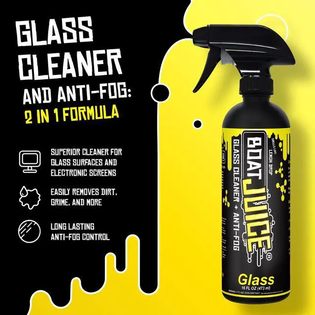 Alt view image 2 of 7 - 2in1 Boat Glass Cleaner & Anti-Fog Spray | Boat Cleaner for Glass, Windows, & Electronic Screens | Lemon Drop Scent | Marine Detailing & Cleaning Supplies, Accessories | Made in USA (16oz)