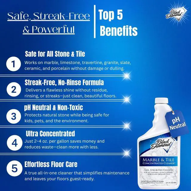 Alt view image 2 of 7 - Marble & Tile Floor Cleaner Concentrate, pH Neutral, Streak-Free & No-Rinse Formula for Granite, Travertine, Limestone, Slate, Ceramic & Porcelain Floors (1 Quart)
