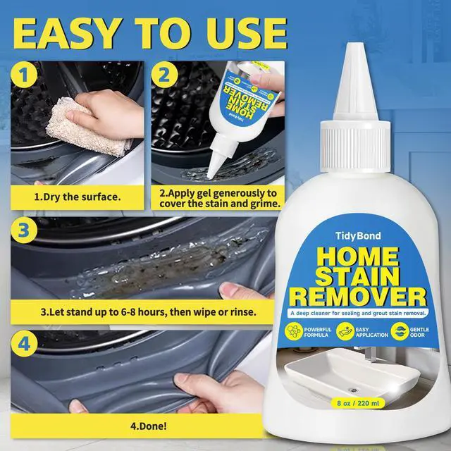 Alt view image 7 of 7 - Home Stain Remover Gel, Heavy Duty Stain Cleaner, Deep Clean for Front Loader Washing Machine Seal, Refrigerator Strips, Rubber Gasket, Bathroom Grout, Tile, Shower, Caulk - 8 fl oz