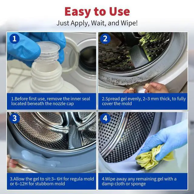 Alt view image 5 of 7 - Stain Remover Gel Cleaner for Shower, Bathroom Tile Grout and Caulk - Heavy Duty Cleaner for Front Load Washing Machine Rubber Seal - No Scrubbing Gel Formula, 8.8 Fl Oz