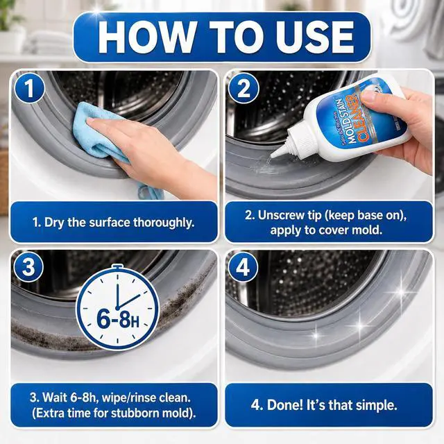 Alt view image 6 of 7 - Mold Stain Remover Gel, 8 Fl Oz Heavy-Duty Thick Gel Formula for Washing Machine Seal, Front Load Washer Gasket, Bathroom Grout, Shower, Silicone Caulk, Tile & Sink Cleaner