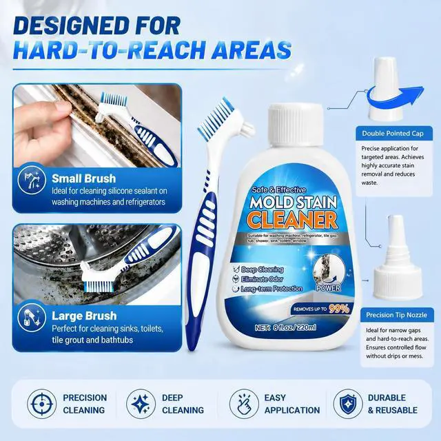 Alt view image 5 of 7 - Mold Stain Remover Gel, 8 Fl Oz Heavy-Duty Thick Gel Formula for Washing Machine Seal, Front Load Washer Gasket, Bathroom Grout, Shower, Silicone Caulk, Tile & Sink Cleaner
