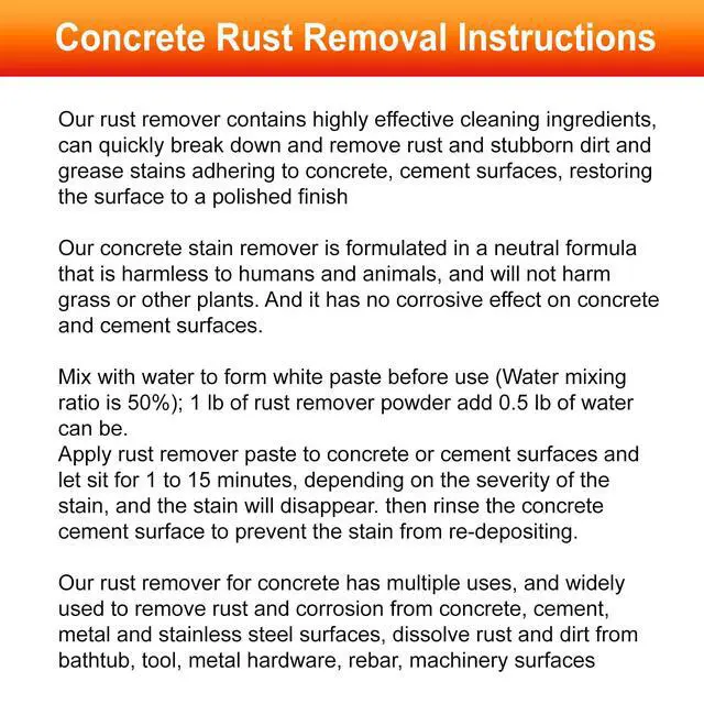Alt view image 7 of 7 - Rust Remover Powder| Rust Remover for Concrete | Indoor Outdoor Surfaces | Quickly Removes Rust Stains | Safe to use | Non-Corrosive | for Concrete Cement Surfaces (16 Ounces)