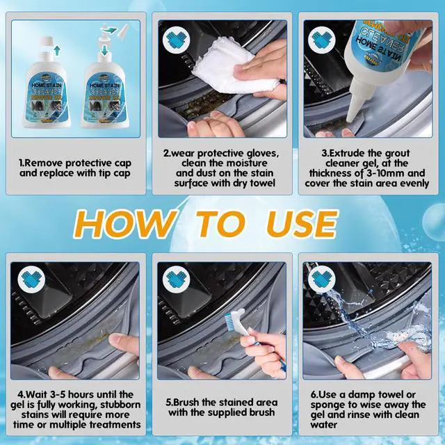Alt view image 6 of 7 - Mold Stain Remover Gel,Washing Machine Cleaner Front Load Washer Gasket Mold Remover Home Stain Cleaner Cleaning Gel for Grout Caulk, Bathroom, Shower, Bathtub, Refrigerator Cleaning Solution 8 Fl Oz