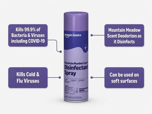 Alt view image 3 of 7 - Disinfectant Spray, Mountain Meadow Scent, Kills 99.9% of Bacteria, 19 Oz, Pack of 1