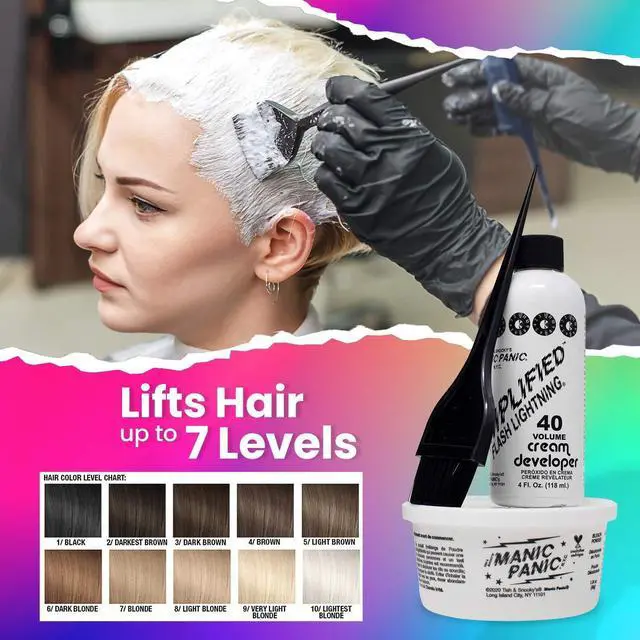 Alt view image 5 of 6 - Flash Lightning Super Strength Bleach Kit - 40 Volume Developer + Bleach Powder - Hair Lightener for Dark Hair + Lifting up to 7 Levels - Vegan & Cruelty Free