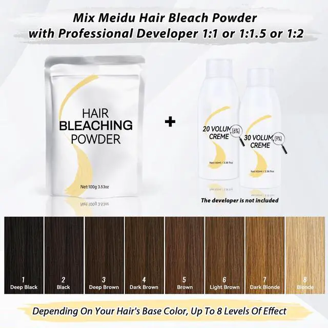 Alt view image 4 of 7 - Hair Bleach Powder 100g/3.53oz, Professional Lightening Bleach for Hair, Strong & Gentle Bleach Powder for Hair, Lift Up to 8 Levels, Perfect for DIY Blonde Highlights & Lightening