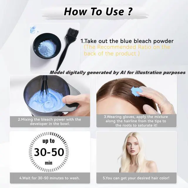 Alt view image 6 of 7 - Hair Bleach Powder 100g/3.53oz, Professional Lightening Bleach for Hair, Strong & Gentle Bleach Powder for Hair, Lift Up to 8 Levels, Perfect for DIY Blonde Highlights & Lightening