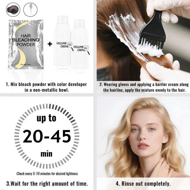 Alt view image 2 of 7 - Hair Bleach Powder,High Performance Up to 8 Levels of Lift for Hair Highlights & Lightening(45g/1.59oz)