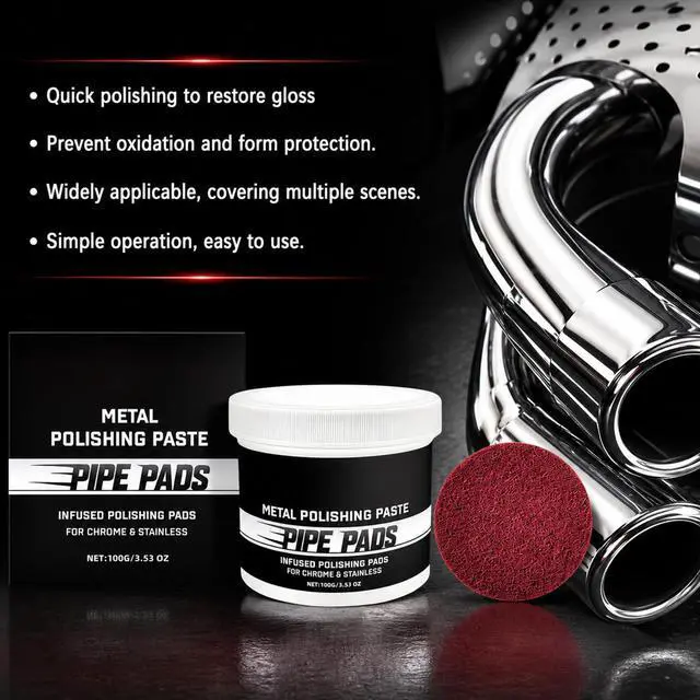Alt view image 2 of 7 - 2Pcs Metal Polishing Paste, Pipe Infused Polishing Pads, Metal polish Care Kit Protectant Scratch Remover, Chrome Stainless Steel Aluminum Cars