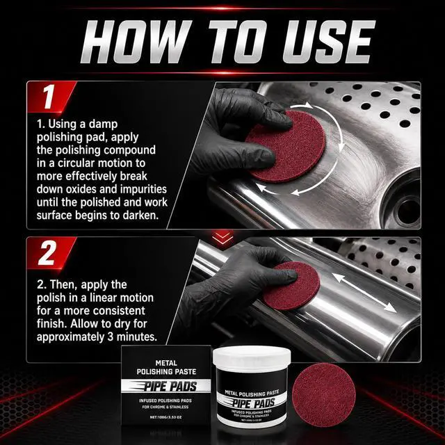 Alt view image 5 of 7 - 2Pcs Metal Polishing Paste, Pipe Infused Polishing Pads, Metal polish Care Kit Protectant Scratch Remover, Chrome Stainless Steel Aluminum Cars