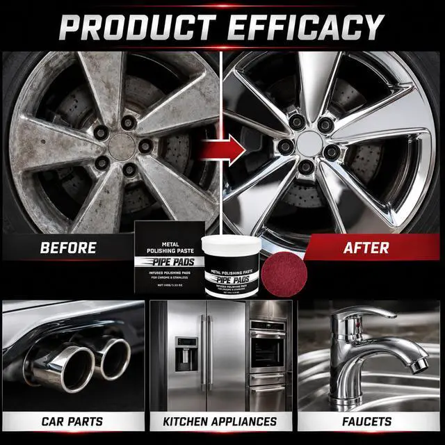 Alt view image 7 of 7 - 2Pcs Metal Polishing Paste, Pipe Infused Polishing Pads, Metal polish Care Kit Protectant Scratch Remover, Chrome Stainless Steel Aluminum Cars