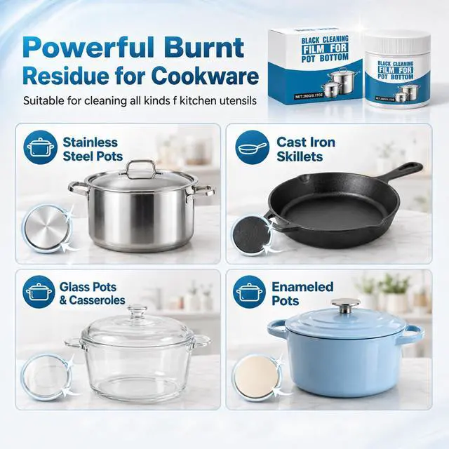 Alt view image 3 of 7 - Powerful Cookware Dlag Removal Paste,Pot Bottom Black Stain Sleaner,Stainless Steel Cleaner and Polishing Agent,Pot Bottom Multi-Purpose Pot Cleaner,Heavy-Duty Oil Stain Remover(260g)