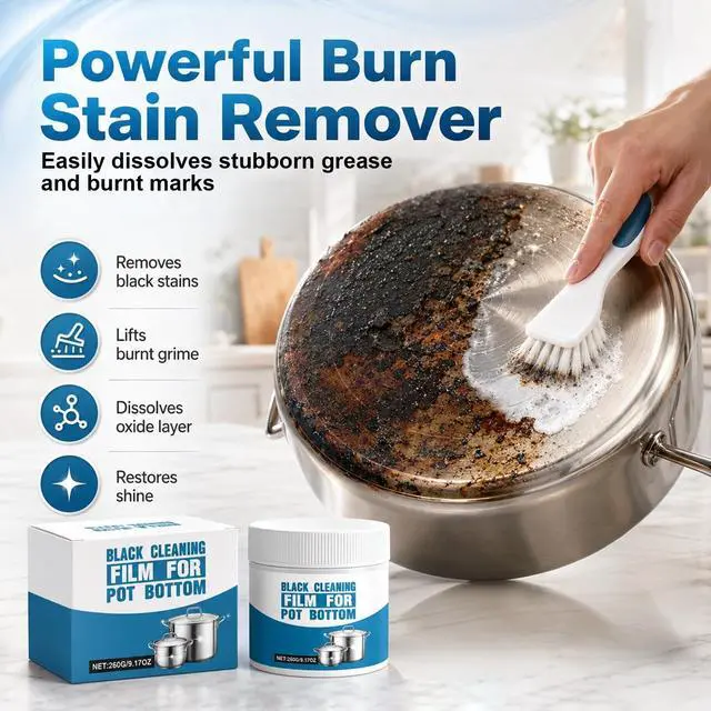 Alt view image 4 of 7 - Powerful Cookware Dlag Removal Paste,Pot Bottom Black Stain Sleaner,Stainless Steel Cleaner and Polishing Agent,Pot Bottom Multi-Purpose Pot Cleaner,Heavy-Duty Oil Stain Remover(260g)