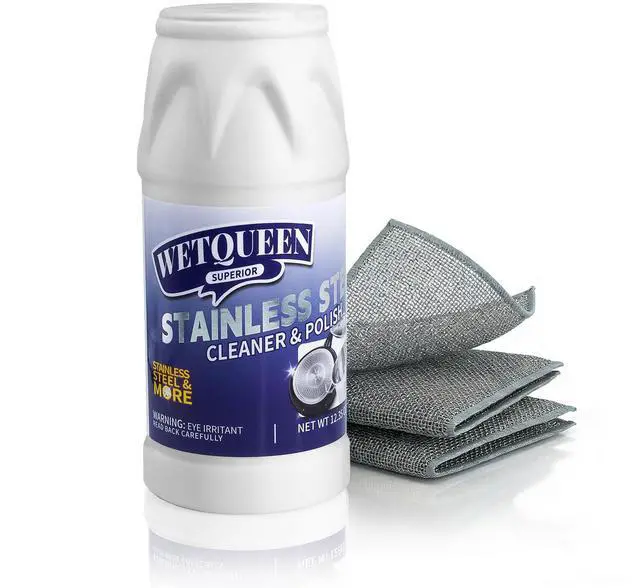 Main image of Stainless Steel Cleaner and Polish Kit - Heavy Duty Cookware Cleanser Powder with 3 Pads - Removes Burnt Stains, Rust, Water Spots & Grease from Pots, Pans, Sinks & Appliances (12.35 oz)