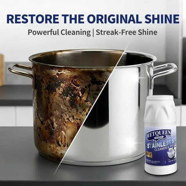 Alt view image 2 of 6 - Stainless Steel Cleaner and Polish Kit - Heavy Duty Cookware Cleanser Powder with 3 Pads - Removes Burnt Stains, Rust, Water Spots & Grease from Pots, Pans, Sinks & Appliances (12.35 oz)