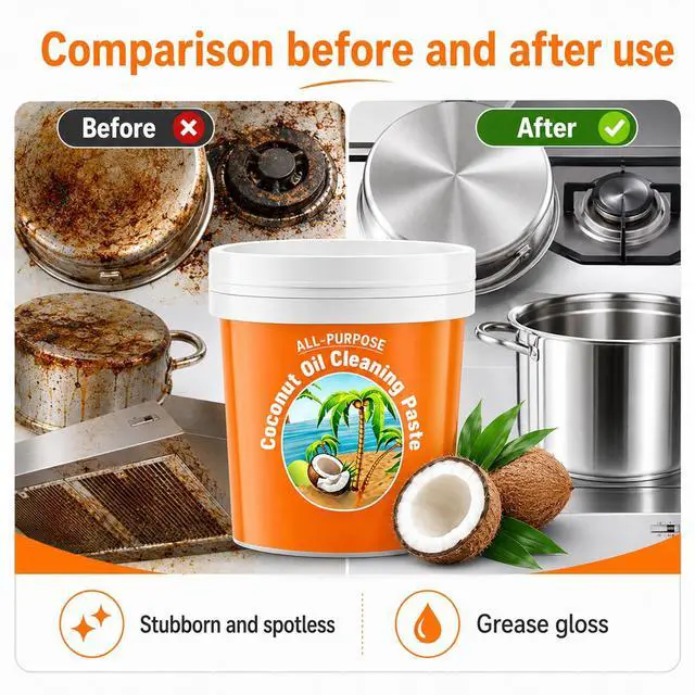 Alt view image 3 of 7 - Multi-Purpose Coconut Oil Cleaning & Polishing Paste for Kitchen & Home, 260g All-Purpose Natural Cleaner, Stain Remover & Polish