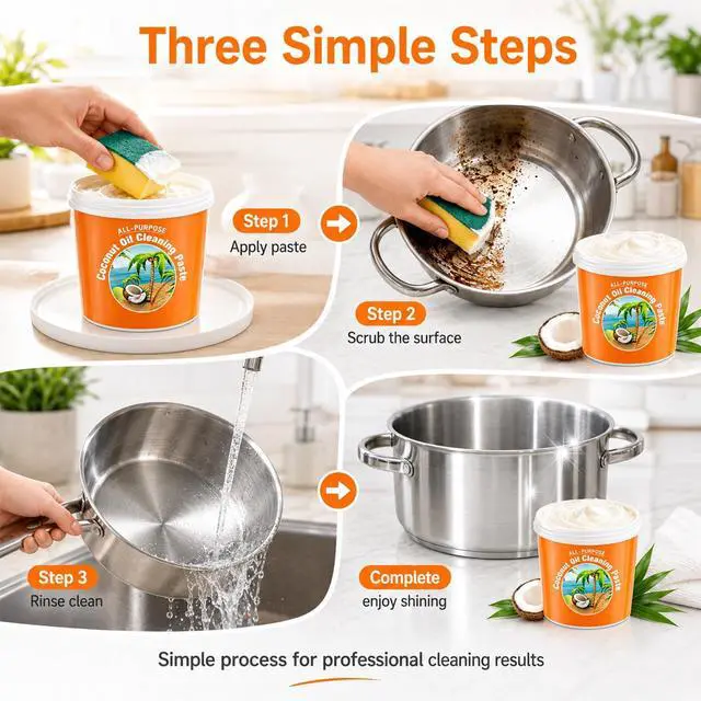 Alt view image 4 of 7 - Multi-Purpose Coconut Oil Cleaning & Polishing Paste for Kitchen & Home, 260g All-Purpose Natural Cleaner, Stain Remover & Polish