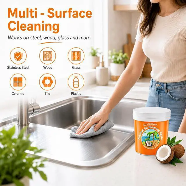 Alt view image 5 of 7 - Multi-Purpose Coconut Oil Cleaning & Polishing Paste for Kitchen & Home, 260g All-Purpose Natural Cleaner, Stain Remover & Polish