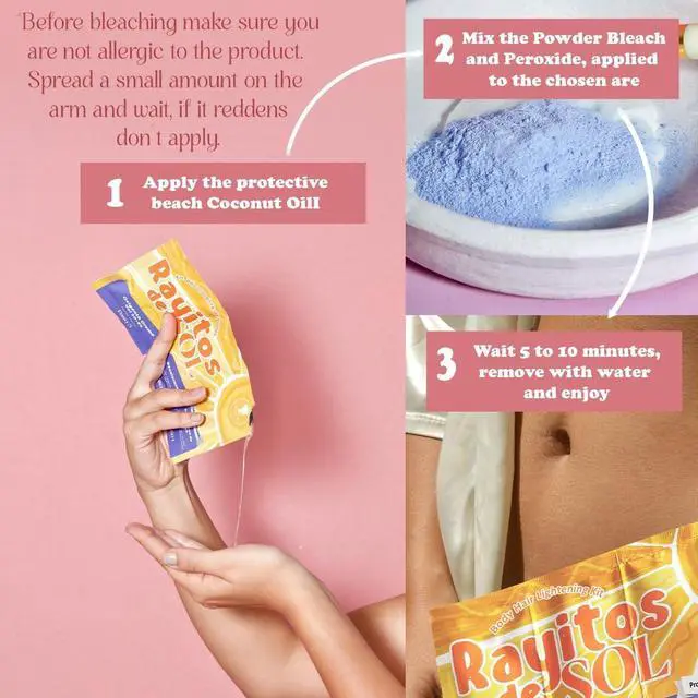 Alt view image 3 of 7 - Body Hair Bleach Kit with Coconut Oil Powder Bleach Peroxide Vol 30 - 9% Itch-Free | Descolorante de Pelo, Legs Back Abdomen Arm Hair Bleach | Skin Protection and Nourishment
