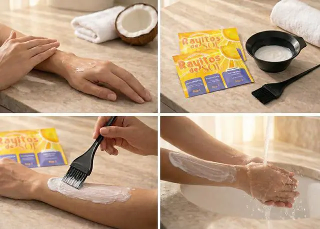 Alt view image 6 of 7 - Body Hair Bleach Kit with Coconut Oil Powder Bleach Peroxide Vol 30 - 9% Itch-Free | Descolorante de Pelo, Legs Back Abdomen Arm Hair Bleach | Skin Protection and Nourishment