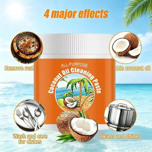 Alt view image 6 of 7 - 260G Multi-Purpose Coconut Oil Cleaning Polishing Paste, Heavy Duty Grease Remover for Kitchen Stove Oven Cookware Stainless Steel Tile Surface