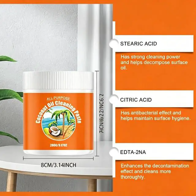 Alt view image 5 of 7 - 260G Multi-Purpose Coconut Oil Cleaning Polishing Paste, Heavy Duty Grease Remover for Kitchen Stove Oven Cookware Stainless Steel Tile Surface