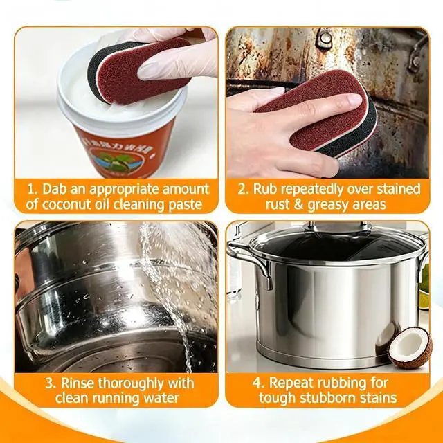 Alt view image 7 of 7 - 260G Multi-Purpose Coconut Oil Cleaning Polishing Paste, Heavy Duty Grease Remover for Kitchen Stove Oven Cookware Stainless Steel Tile Surface