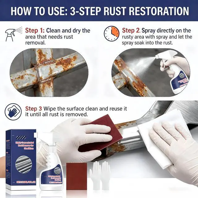 Alt view image 2 of 6 - Multipurpose Rust Remover Spray for Metal Powerful Cleaner for Stainless Steel, Iron, Automotive Parts, Tools & Furniture Rust Converter for Home & Industrial Use