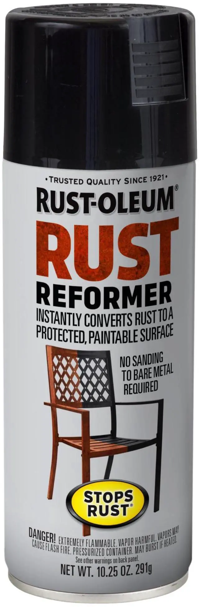 Main image of Stops Rust Reformer Spray, Instantly Converts Rust to a Protected Paintable Surface, No Bare Metal Sanding Required, Black, 10.25 oz