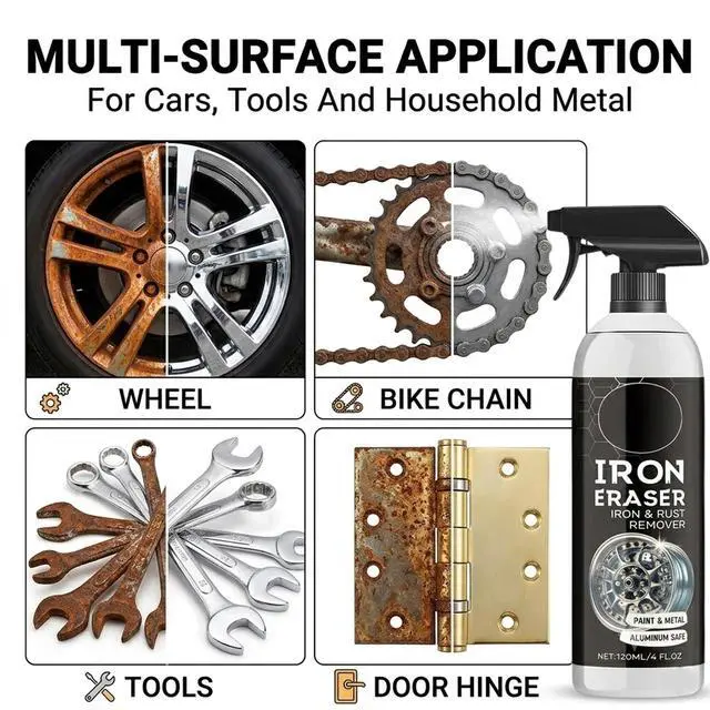 Alt view image 4 of 6 - Rust Remover - Rust Remover Spray, Heavy Duty Rust Remover for Metal, Iron Eraser Iron and Rust Remover for Car Wheels, Bike Chains, Garden Tools & Iron Surfaces, Works on Steel Iron Chrome Aluminum