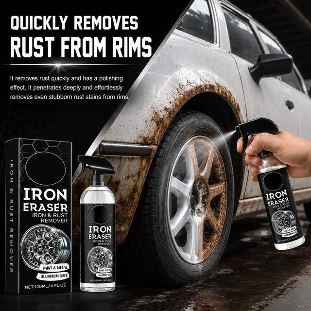 Alt view image 4 of 7 - 2PCS Iron Eraser Rust Remover Spray, Iron Eraser Iron and Rust Remover with Sponges and Towels, Fast Acting Iron Powder & Rust Cleaner for Light Rust Spots, Metal Surfaces, Cars and Motorcycles