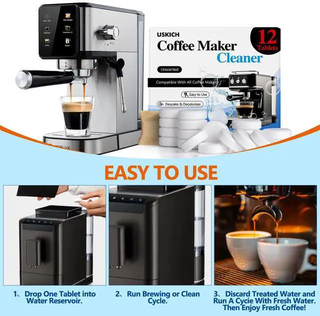 Alt view image 7 of 7 - Coffee Machine Cleaner Descaler Tablets 12 Pack, Coffee Maker Cleaner for Keurig, Ninja, Breville, Delonghi, Nespresso, Miele,Espresso Machine Cleaning Tabs,Descaling Solution for Coffee Pot Maker
