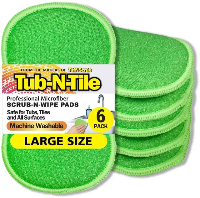 Main image of Large, 6-Pack, Microfiber, Scrub-N-Wipe Pad, Multi-Surface, Non-Scratch, Dual-Sided, Scrubber for Tubs, Tiles, Sinks Machine Washable, Durable Kitchen Sponge